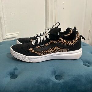 Vans Range EXP Black and Tan Sneakers with Leopard Accents